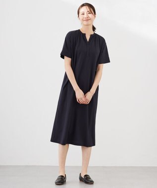 J.PRESS LADIES L 【洗える・抗菌消臭・吸水速乾】サッカージャージー ワンピース ネイビー系