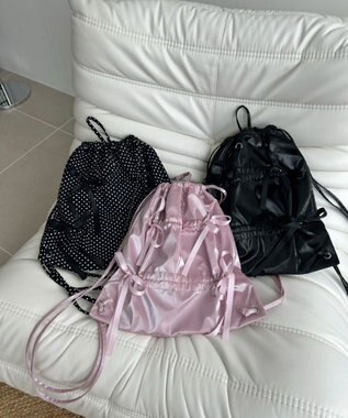 WEGO ドロストリボンギャザーナップサック ライトピンク