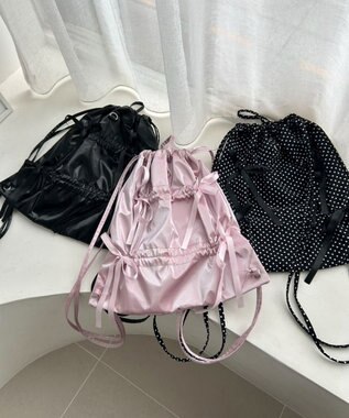 WEGO ドロストリボンギャザーナップサック ライトピンク