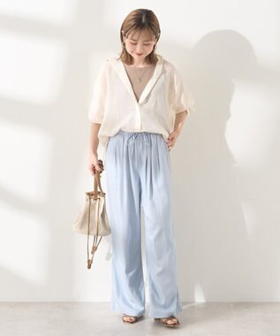 AMERICAN HOLIC 【接触冷感】リネンブレンドタックワイドパンツ Light Blue