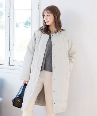 Tiaclasse L 【洗える】アラン柄キーネックニットトップス チャコールグレー