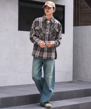 WEGO 【2025年秋冬新作/ユニセックス着用ITEM/SMLサイズ展開】ヘビーネルチェックシャツ（LS） 柄4