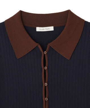 Green Parks 配色ニットポロ Navy