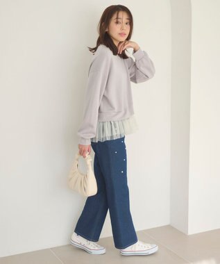 Feroux チュールコンビダンボール プルオーバー ライトグレー系