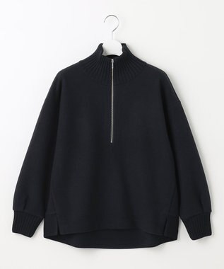 J.PRESS LADIES L ニードルパンチ ハーフジップ カットソー ネイビー系