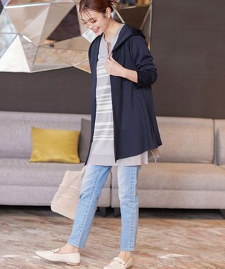 Tiaclasse L 【洗える】ポンチフードカーディガン ネイビー