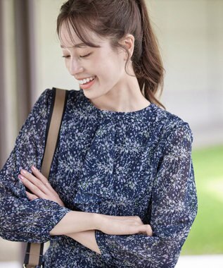 Tiaclasse L 【新色追加・洗える】花柄フリルドレープワンピース ラベンダー