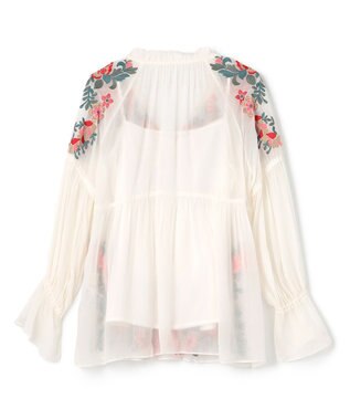 GRACE CONTINENTAL フラワー刺繍ギャザートップ ホワイト