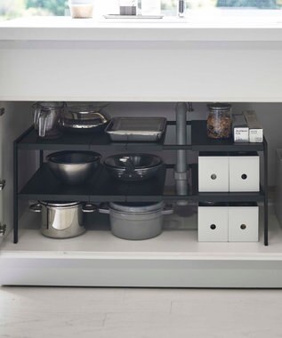 tower 伸縮シンク下ラック 2段 タワー D40 ブラック ブラック