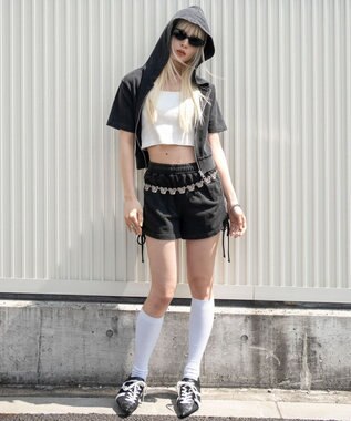 WEGO 【セットアップ対応】サイドドロストスウェットショートパンツ スミクロ
