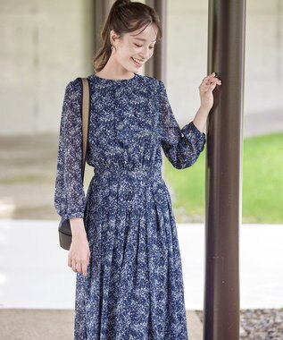 Tiaclasse L 【新色追加・洗える】花柄フリルドレープワンピース ラベンダー