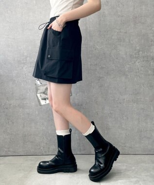 WEGO 【ウエストゴム】ナイロンカーゴミニスカート ブラック