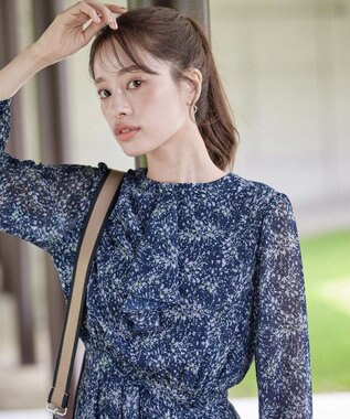 Tiaclasse 【新色追加・洗える】花柄フリルドレープワンピース ラベンダー