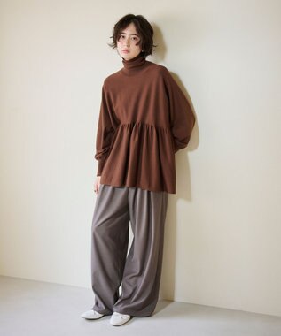 #Newans 【洗える】ペプラムデザインワイドシルエットプルオーバー ブラウン