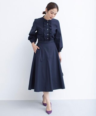 組曲 【セットアップ着用可・WEB限定】コンパクトシャーティング フレアスカート ネイビー系