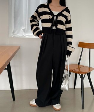 WEGO 2WAYリボンカーデ ブラックボーダー