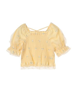 earth music&ecology フラワー刺繍ブラウス Yellow