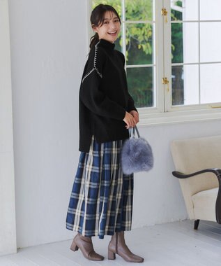 Tiaclasse 【洗える】配色ハンドステッチプルオーバー ブラック