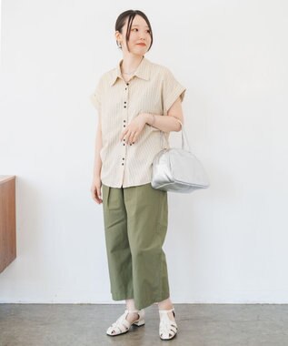 caqu color linen wide cropped コットンリネンクロップド丈ワイドパンツ