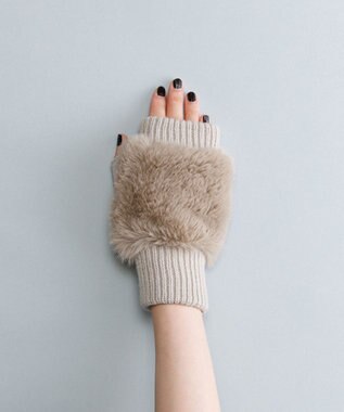ORuKuBET フェイクファー付きフィンガーレスニットグローブ(WOMEN) ライトグレー