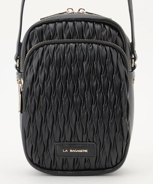 LA BAGAGERIE ランダムプリーツショルダーバッグ タテ ブラック
