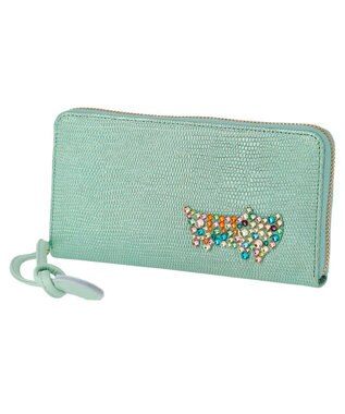 tsumori chisato CARRY キラネコストーン ラウンドファスナー長財布 グリーン