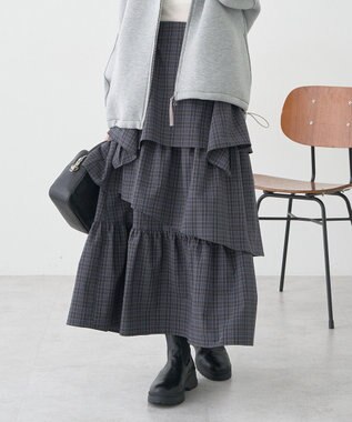 earth music&ecology ハイウエストランダムティアードチェックスカート