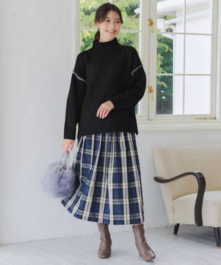 Tiaclasse 【洗える】配色ハンドステッチプルオーバー ブラック