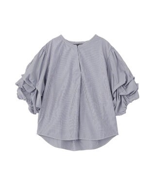 YECCA VECCA タックスリーブスキッパーブラウス Stripe Navy