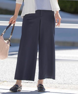  【洗える】リネンライクジャージー ワイド パンツ