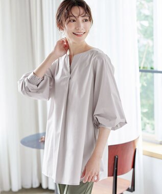 Tiaclasse 【洗える】パフスリーブチュニックブラウス グレー