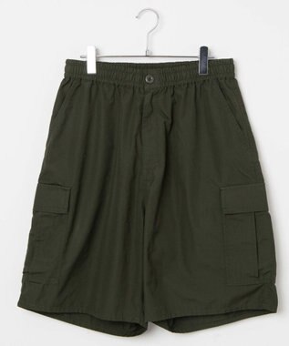 WEGO 【ウエストゴム/手洗い可】ワイドカーゴショーツ カーキ