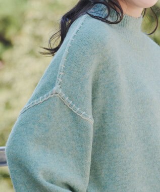 Tiaclasse 【洗える】配色ハンドステッチプルオーバー グリーン