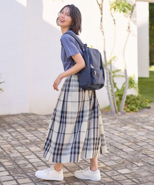 ANY 【ウエストゴム】タックギャザースカート ブラックチェック