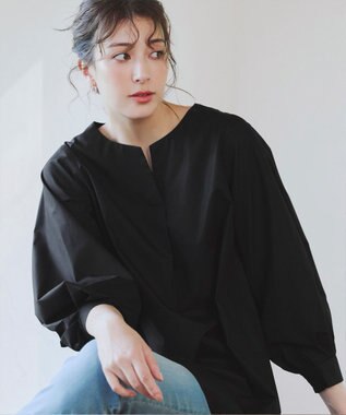 Tiaclasse 【洗える】パフスリーブチュニックブラウス ブラック