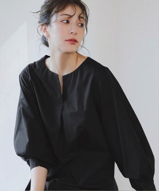 Tiaclasse 【洗える】パフスリーブチュニックブラウス ブラック