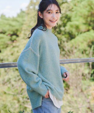 Tiaclasse 【洗える】配色ハンドステッチプルオーバー グリーン