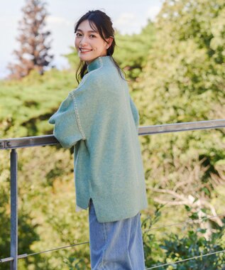 Tiaclasse 【洗える】配色ハンドステッチプルオーバー グリーン