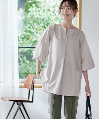Tiaclasse 【洗える】パフスリーブチュニックブラウス グレー