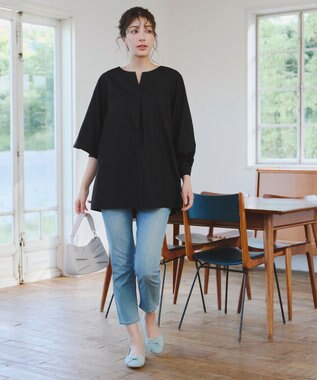 Tiaclasse 【洗える】パフスリーブチュニックブラウス ブラック