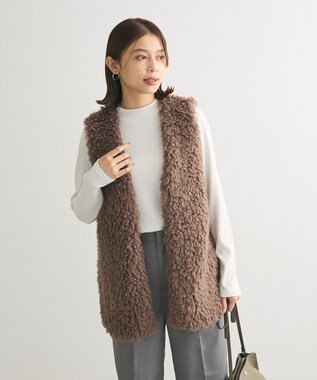 Green Parks シープライクファーベスト Gray Beige