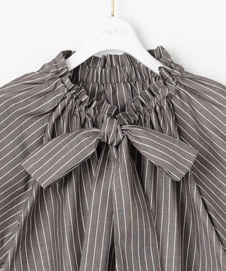 ANY SIS 【洗える】ギャザーネック ブラウス ブラウンストライプ