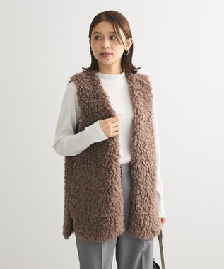 Green Parks シープライクファーベスト Gray Beige