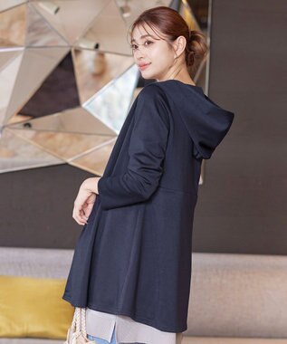 Tiaclasse L 【洗える】ポンチフードカーディガン ネイビー