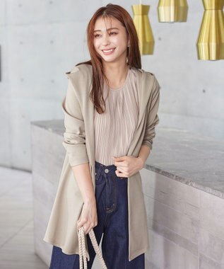 Tiaclasse L 【洗える】ポンチフードカーディガン グレージュ