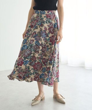 YECCA VECCA ゴブラン柄フレアスカート Beige