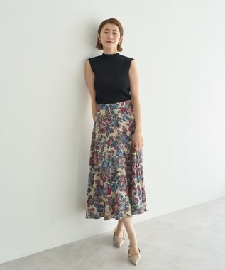 YECCA VECCA ゴブラン柄フレアスカート Beige