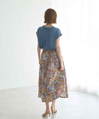 YECCA VECCA ゴブラン柄フレアスカート Camel