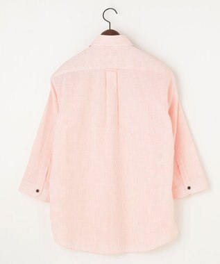 JOSEPH ABBOUD 【サスティナブル・７分袖】コットンリヨセルリネンコードストライプ シャツ オレンジ系1