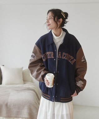 WEGO 【ユニセックス着用ITEM/SMLサイズ展開】メルトンワッペンスタジャン ネイビー